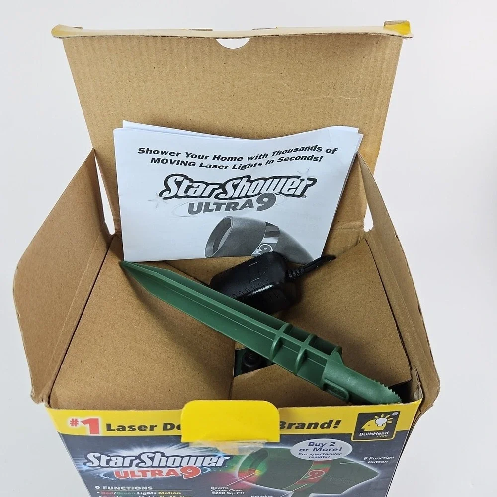 Star Shower Ultra 9 Christmas Laser Light Projector Stake Red Green Open Box New